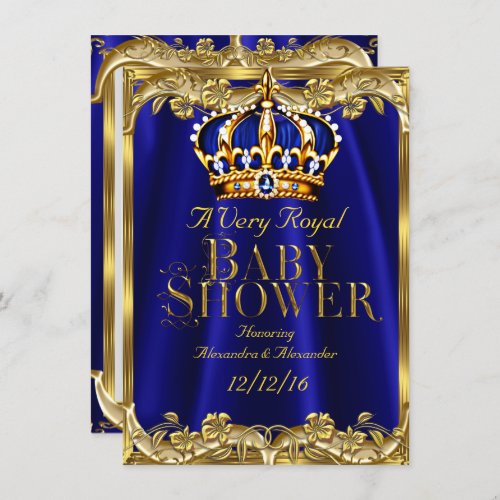 Baby Shower Royal Blue Navy Gold Crown Invitation