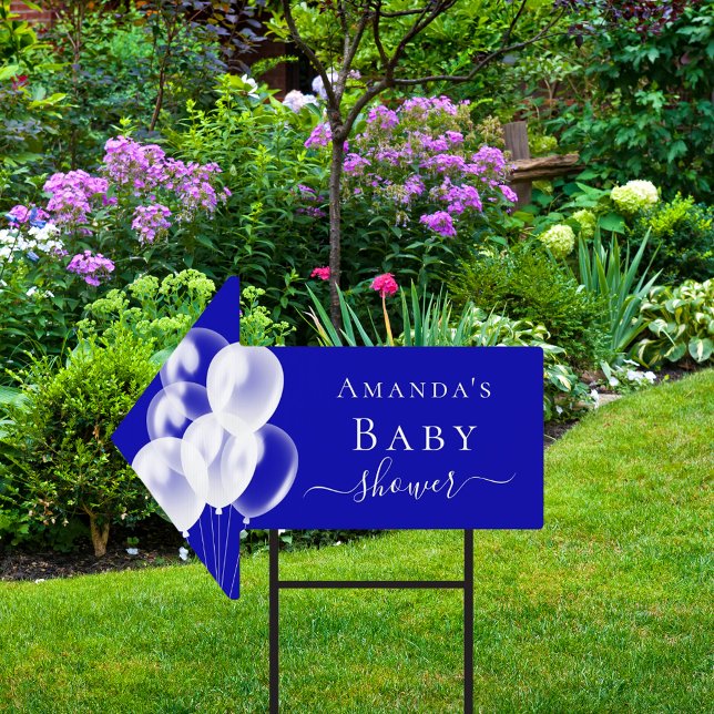 Baby Shower royal blue white balloons name Sign (Creator Uploaded)