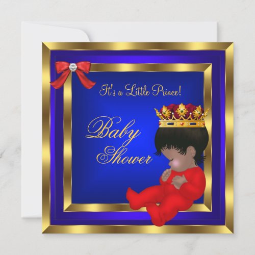 Baby Shower Royal Red Blue Gold Boy crown prince 2 Invitation