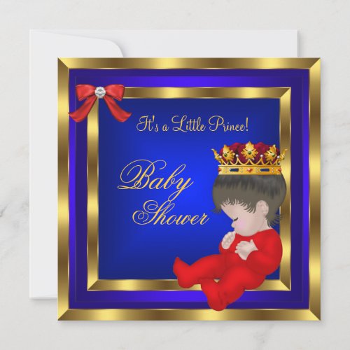 Baby Shower Royal Red Blue Gold Boy crown prince 3 Invitation