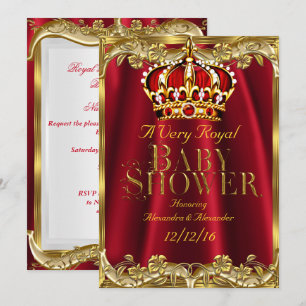Baby Shower Royal Regal Red Gold Crown Invitation
