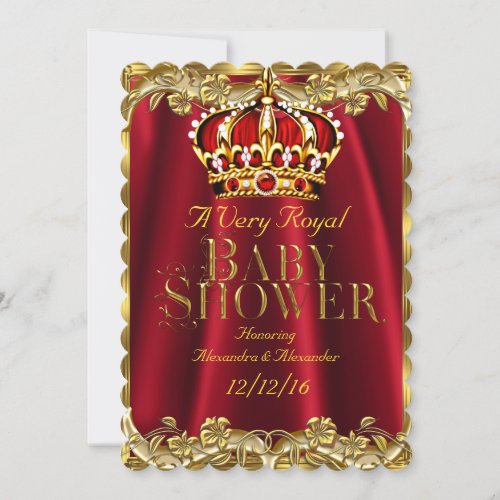 Baby Shower Royal Regal Red Gold Crown Invitation