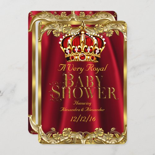 Baby Shower Royal Regal Red Gold Crown Invitation