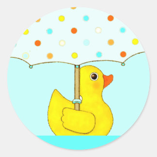Baby Shower Rubber Duck with Umbrella Classic Roun Round Sticker