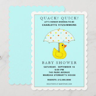 Baby Shower Rubber Ducky with Umbrella Invitation