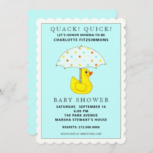 Baby Shower Rubber Ducky with Umbrella Invitation