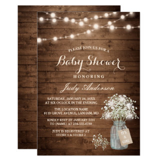 Baby Shower Rustic Baby's Breath Floral Mason Jar Card