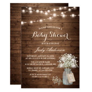 Baby Shower Rustic Baby's Breath Floral Mason Jar Invitation