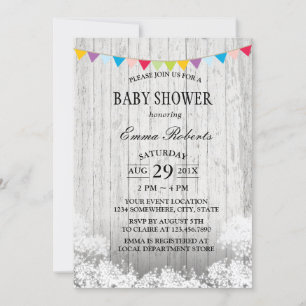 Baby Shower Rustic Baby's Breath White Wood Invitation