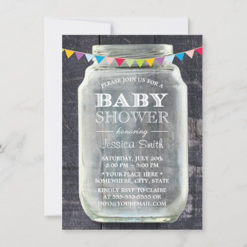 Rustic Barn Wood Mason Jar Baby Shower 4.5x6.25 Paper Invitation Card