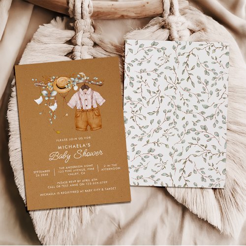 Baby Shower Rustic Boho Watercolor Baby Boy Invitation