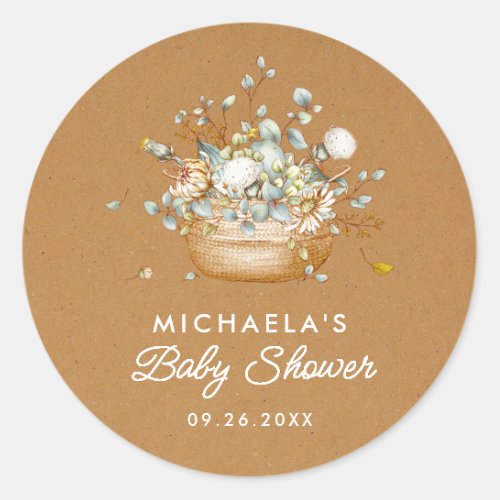 Baby Shower Rustic Boho Watercolor Botanical Classic Round Sticker