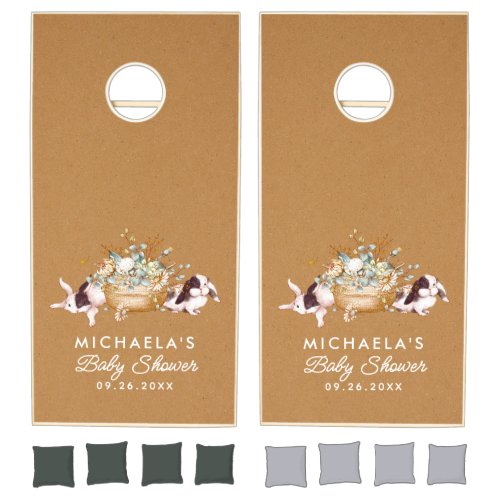 Baby Shower Rustic Boho Watercolor Bunnies Floral Cornhole Set