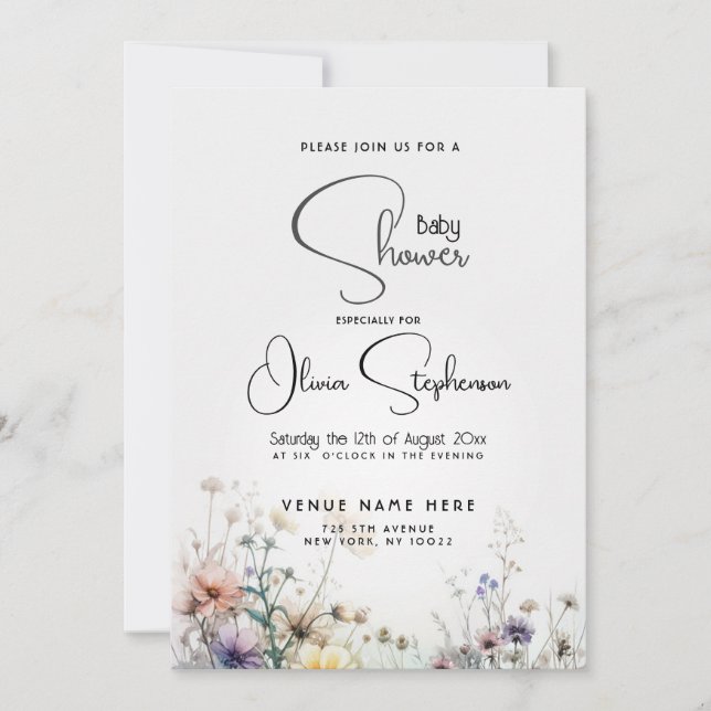 Baby Shower Rustic Boho Watercolor Wildflowers Invitation (Front)