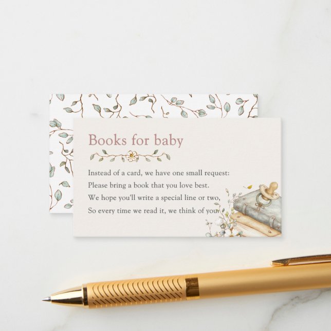Baby Shower Rustic Botanical Books For Baby  Enclosure Card (Front/Back In Situ)