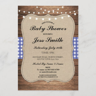 Baby Shower Rustic Burlap Blue Wood BBQ Invite