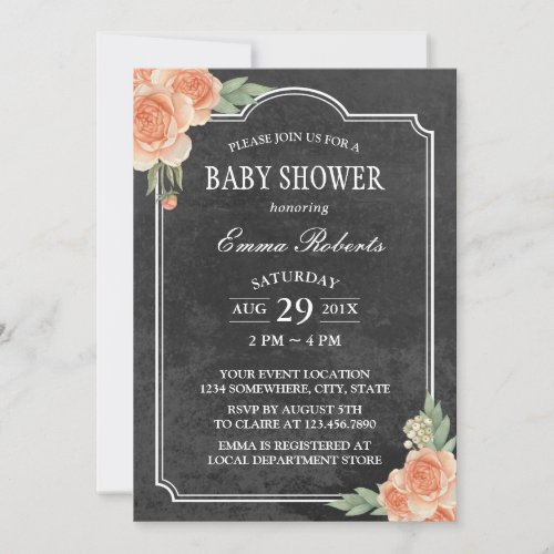 Baby Shower Rustic Chalkboard Vintage Floral Invitation