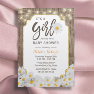 Baby Shower Rustic Daisy Flowers Country Girl Invitation