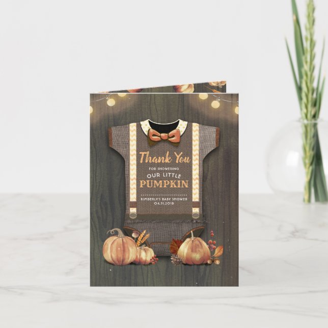 Baby Shower Rustic Fall Pumpkin Thank You Card (Front)