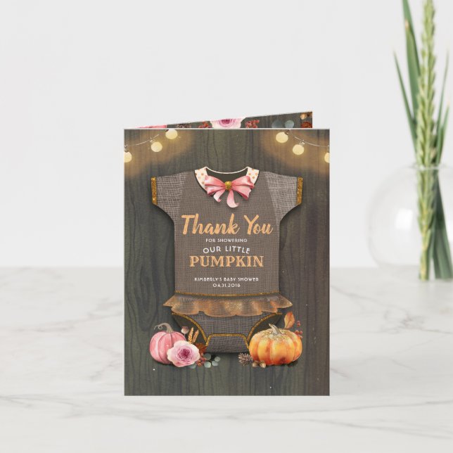 Baby Shower Rustic Fall Pumpkin Thank You Card (Front)
