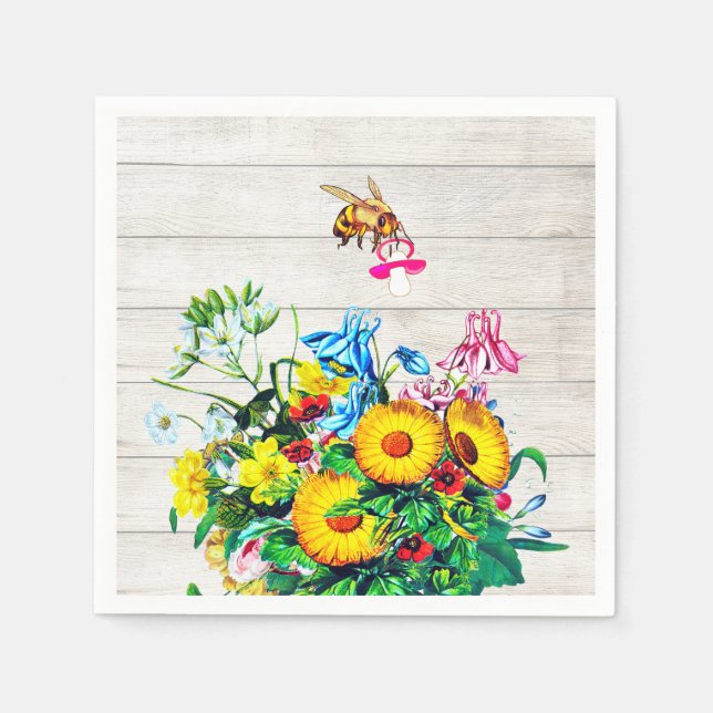 Baby Shower Rustic Floral Bees Pacifier Napkins (Front)