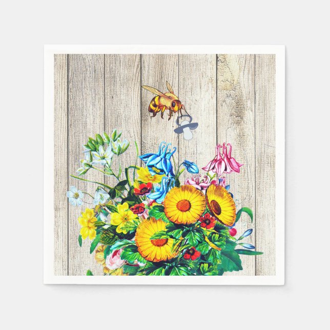 Baby Shower Rustic Floral Bees Pacifier Napkins (Front)