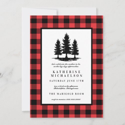 BABY SHOWER  Rustic Forest Buffalo Checks Invitation