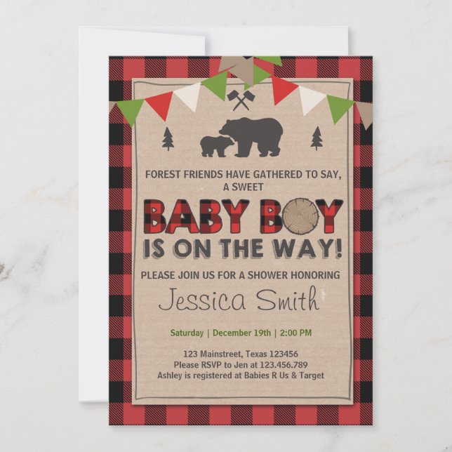 Baby Shower Rustic Lumberjack Baby boy shower Invitation (Front)
