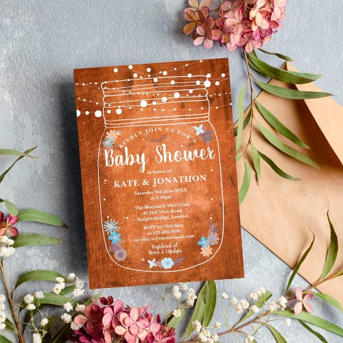 Baby Shower Rustic Mason Jar String Lights  Invitation