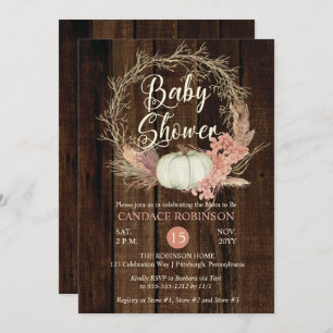 Baby Shower - Rustic Pumpkin Pampas Wreath Invitation