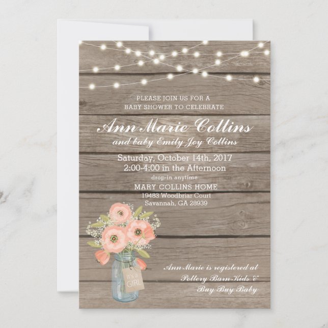 Baby Shower Rustic String Lights Babys Breath Girl Invitation (Front)