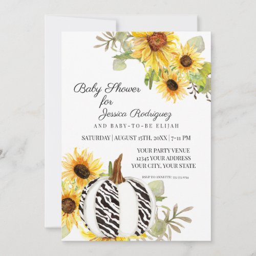 Baby Shower Rustic Sunflower Floral Zebra Pumpkin Invitation