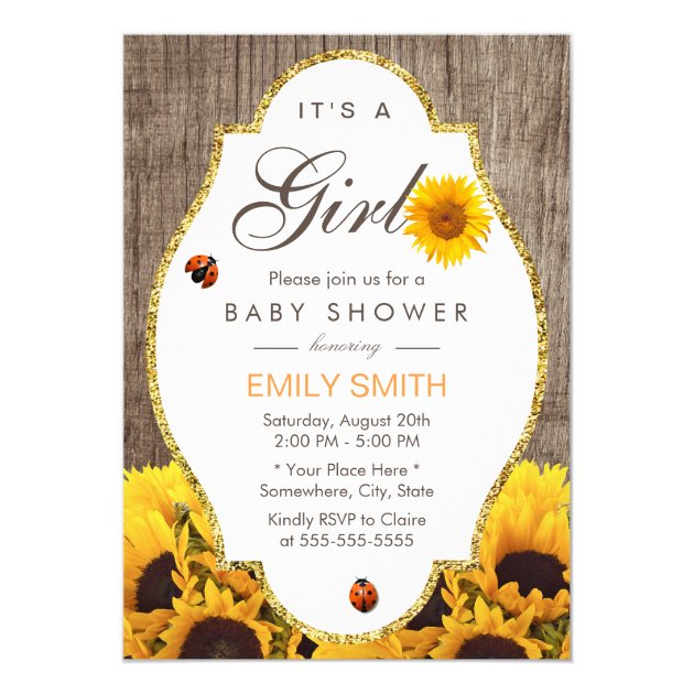 Baby Shower Rustic Sunflower Ladybug Country Girl Invitation