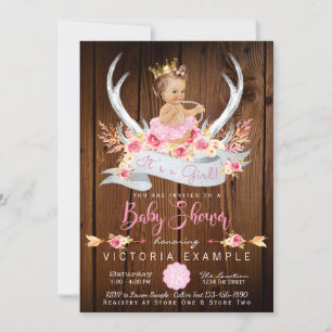 Baby Shower Rustic Wood Antler Baby Shower Invitation