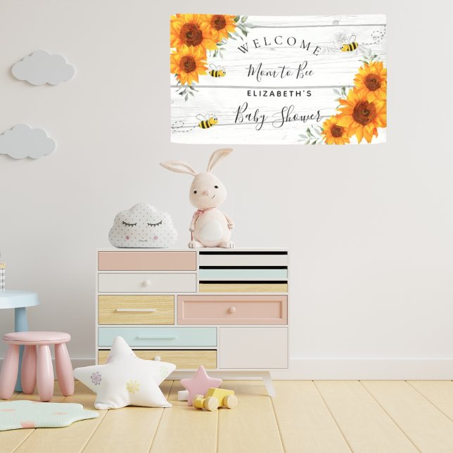 Baby Shower rustic wood sunflowers mom to bee Banner (Creator Uploaded)