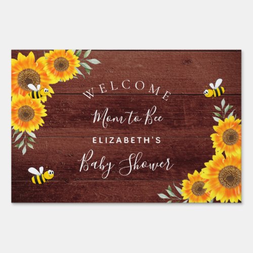 Baby Shower rustic wood sunflowers mom to bee Sign