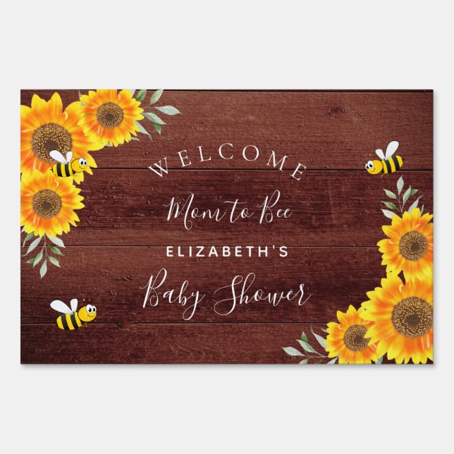 Baby Shower rustic wood sunflowers mom to bee Sign (Front)