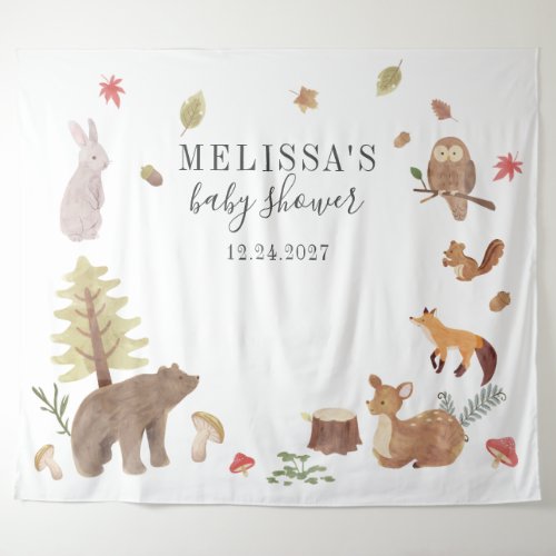 Baby Shower Rustic Woodland Forest Cute Animals Tapestry