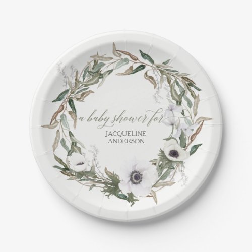 Baby Shower Rustic Wreath Anemone Olive Leaves Paper Plates