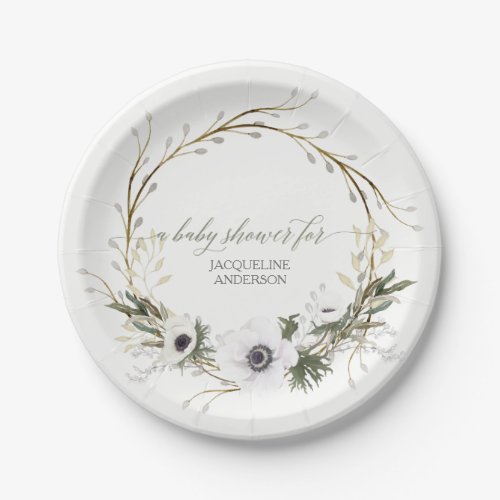 Baby Shower Rustic Wreath Anemone Twig Wreath Paper Plates