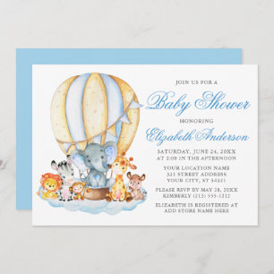 Baby Shower Safari Animals Air Balloon Clouds Invitation