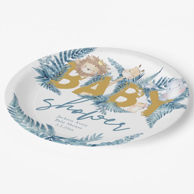 Baby Shower Safari Animals Custom Paper Plates (Angled)