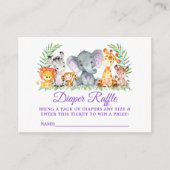 Baby Shower Safari Animals Diaper Raffle Purple Enclosure Card (Front)