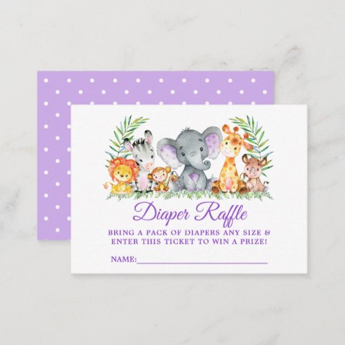 Baby Shower Safari Animals Diaper Raffle Purple Enclosure Card