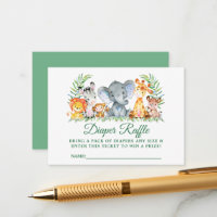 Baby Shower Safari Animals Diaper Raffle Ticket Enclosure Card