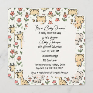 Baby Shower Safari Animals With Flowers Invitation