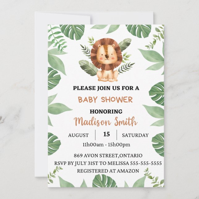 Baby shower safari boy invitation (Front)