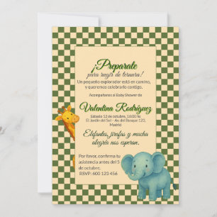 Baby Shower Safari Editable Chess pattern Elephant Invitation