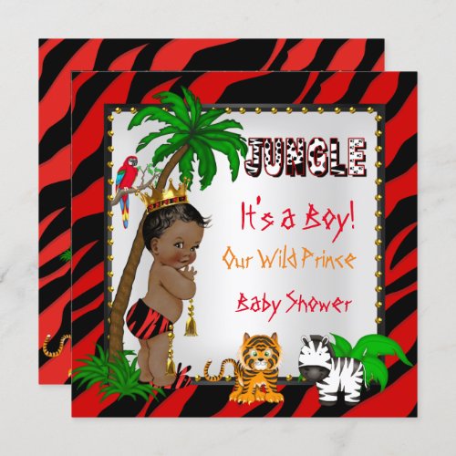 Baby Shower Safari Jungle Wild Prince Red Ethnic Invitation