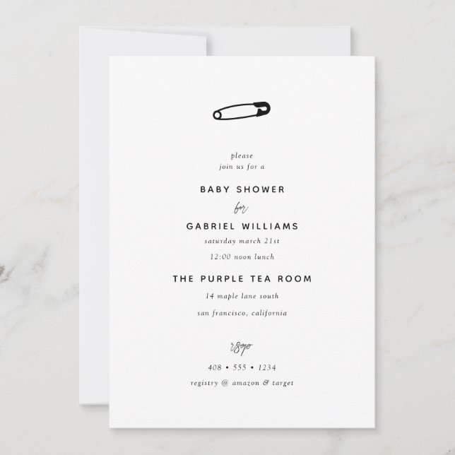 Baby Shower | Safety Pin Baby Invitation (Front)